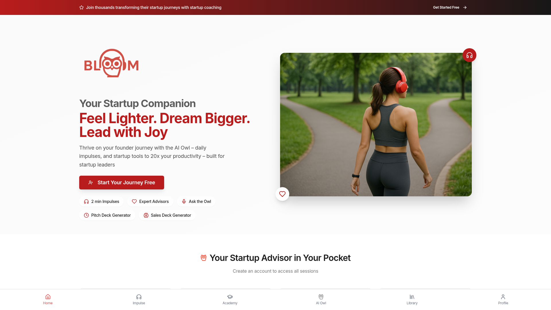 Screenshot of the Bloom startup companion app